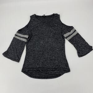 PURPLE SNOW Grey Cold Shoulder Knit Pullover Shirt Womens Size M Sporty Y2K